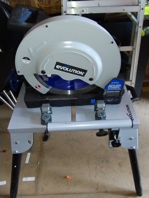 Evolution EVOSAW380 14 in. Steel Cutting Circular saw & Evolution Universal Chop Saw Stand With Telescopic Arms And Folding Legs