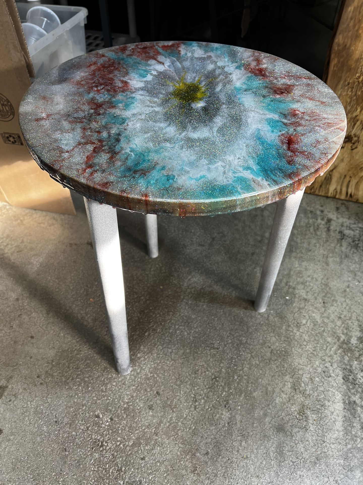 Homemade Kids Nightstand with Cosmic Epoxy Patter