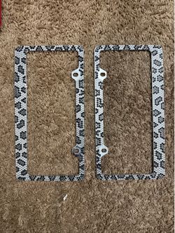 Leopard Print Rhinestone License Plate Frames Set of 2 Bling Car Accessories