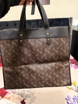 Brown Monogram Tote Bag with Black Leather Trim