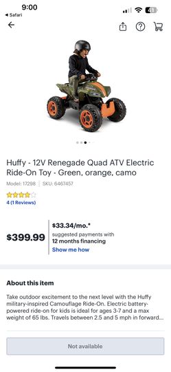 Huffy - 12V Renegade Quad ATV Electric Ride-On Toy - Green, orange, camo