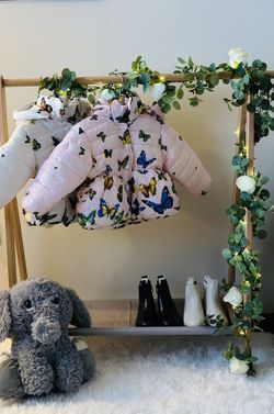 Girls Hooded Cotton Butterfly Print Padded Jacket