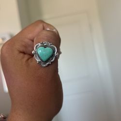 Navajo Buffalo Heart Turquoise Ring  Size 9 Sterling Silver 