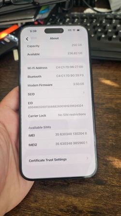 Iphone 15 Pro Max 256gb Blue Carrier Unlocked, works with any carrier (No Sim Restriction). Battery is normal health 81%. All is original, NO repair o