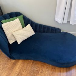 Navy Blue Velvet Upholstered and Gold Finished Chaise Lounge/Couch