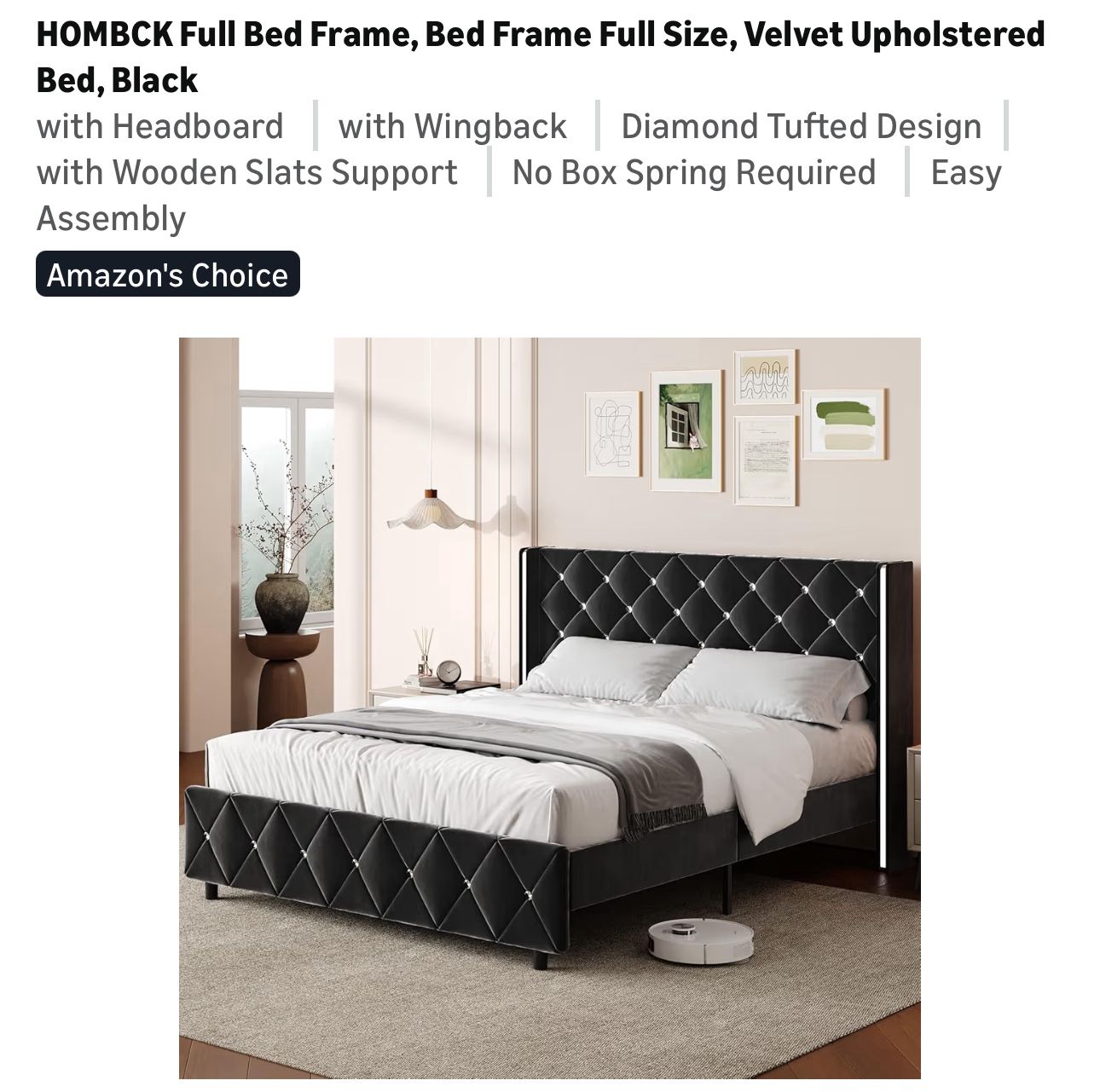 Full Bed Frame Black Velvet 