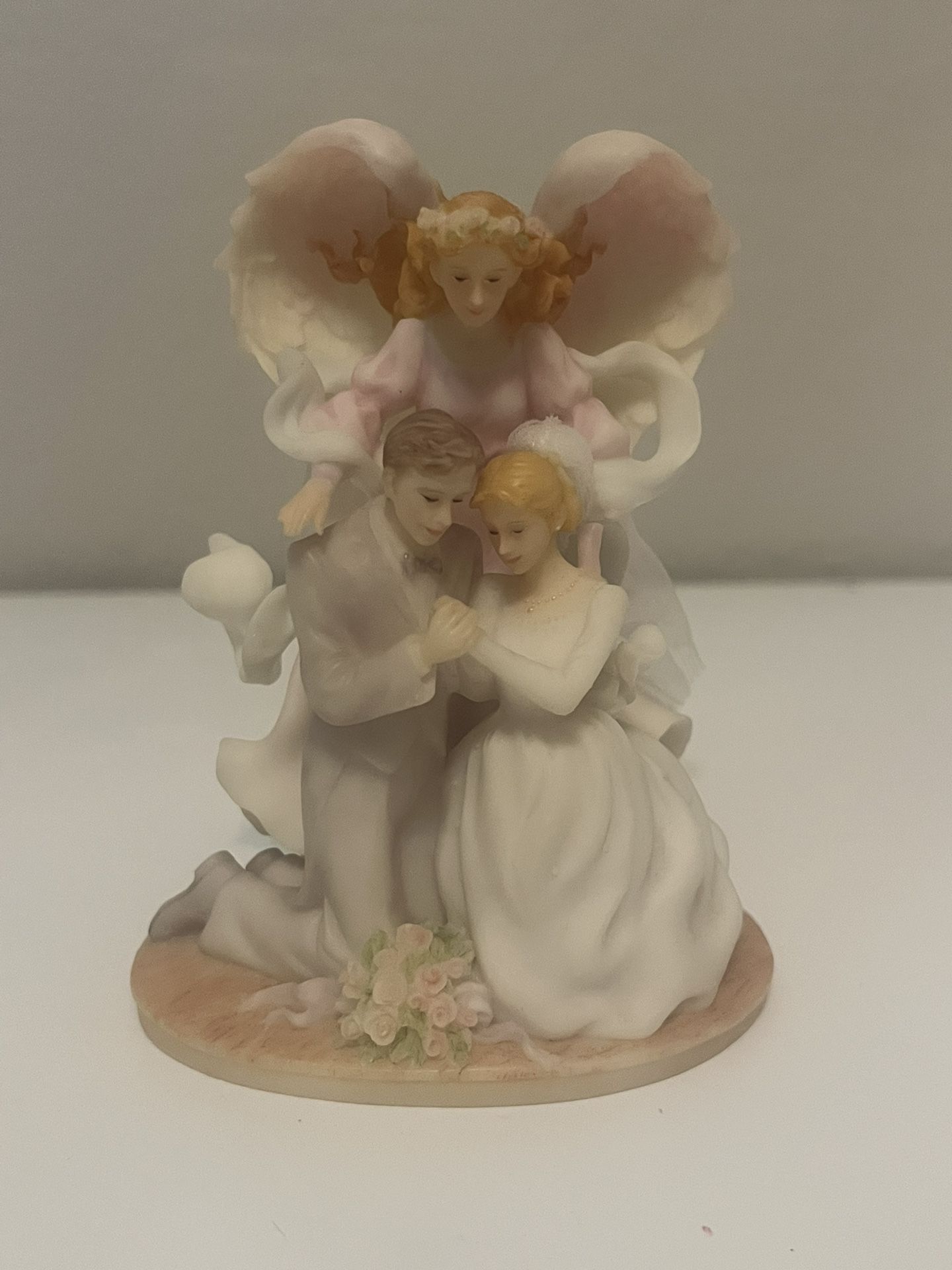 Seraphim "Wedding Angel Cake Topper" 4.5 in. #84278, bride & groom w angel  