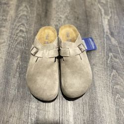 Birkenstock Boston Suede Clogs Taupe New with Box and Tags