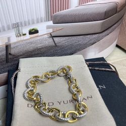 David Yurman Sterling Silver & Gold 18mm Oval Cable Link 6.5'' Bracelet