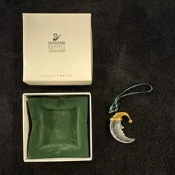 Vintage Swarovski Crystal Memories Crescent Moon Ornament Gold Hat Box