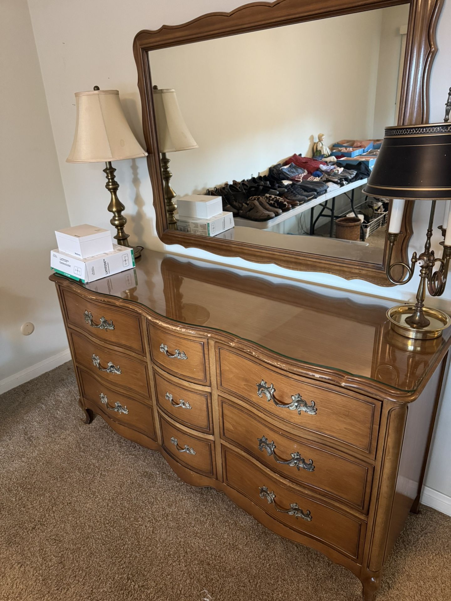 9-Cabinet Wooden Dresser w/ Detached Mirror