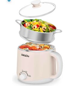 Dezin 1.6L Electric Pot with Steamer, Stainless Steel Pot with Dual Power