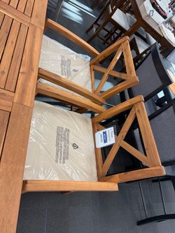 Acacia Wood X-Back Outdoor Patio Chairs with Cushions, Set of 2