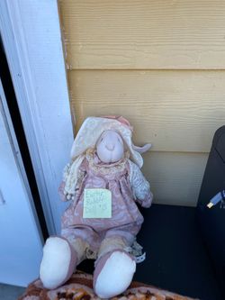 Beautiful stuffed Easter Rabbit Doll with Easter clothes and Hat.