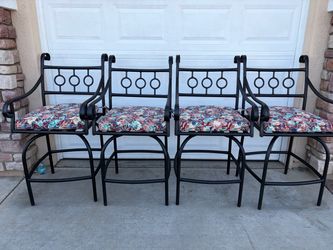 Set of 4 Black Metal Patio Bar Chairs