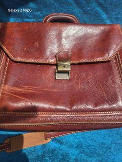 Brown Leather Briefcase with Brass Clasp