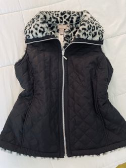 Chico's black & white leopard print quilted vest 