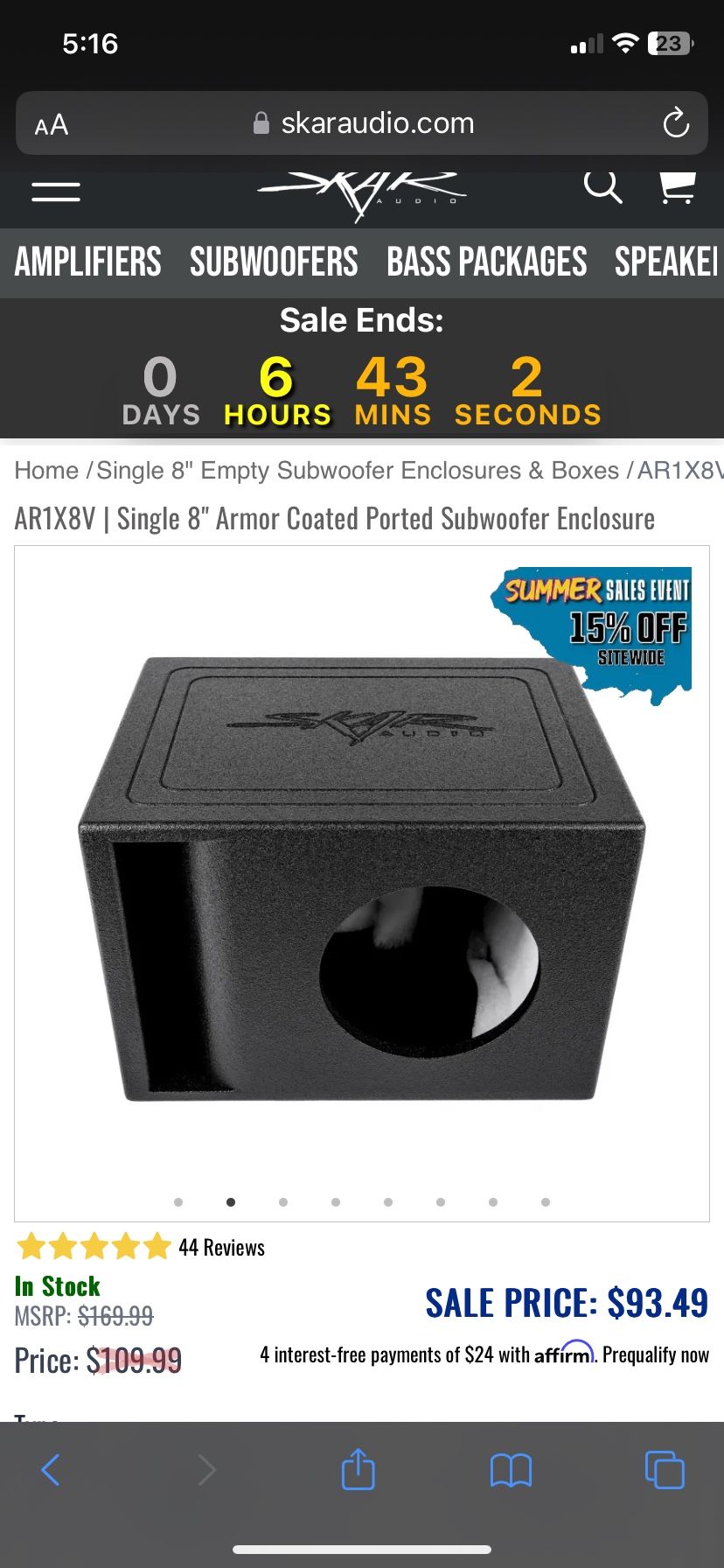 Skar Audio 8” Subwoofer Box