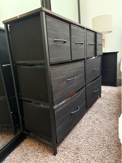 8-Drawer Fabric Storage Dresser - Black / Dark Wood Grain