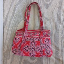 Vera Bradley Purse Frankly Scarlet Pattern Paisley Shoulder Bag Multi Pocket