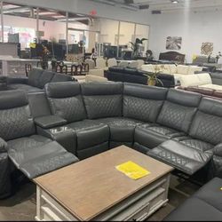 Leather Socorro  Reclining Sectional Sofa Couch 