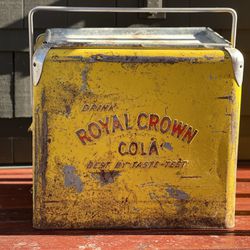 Vintage 1950s Drink Royal Crown Cola Yellow Cooler with Bottle Opener