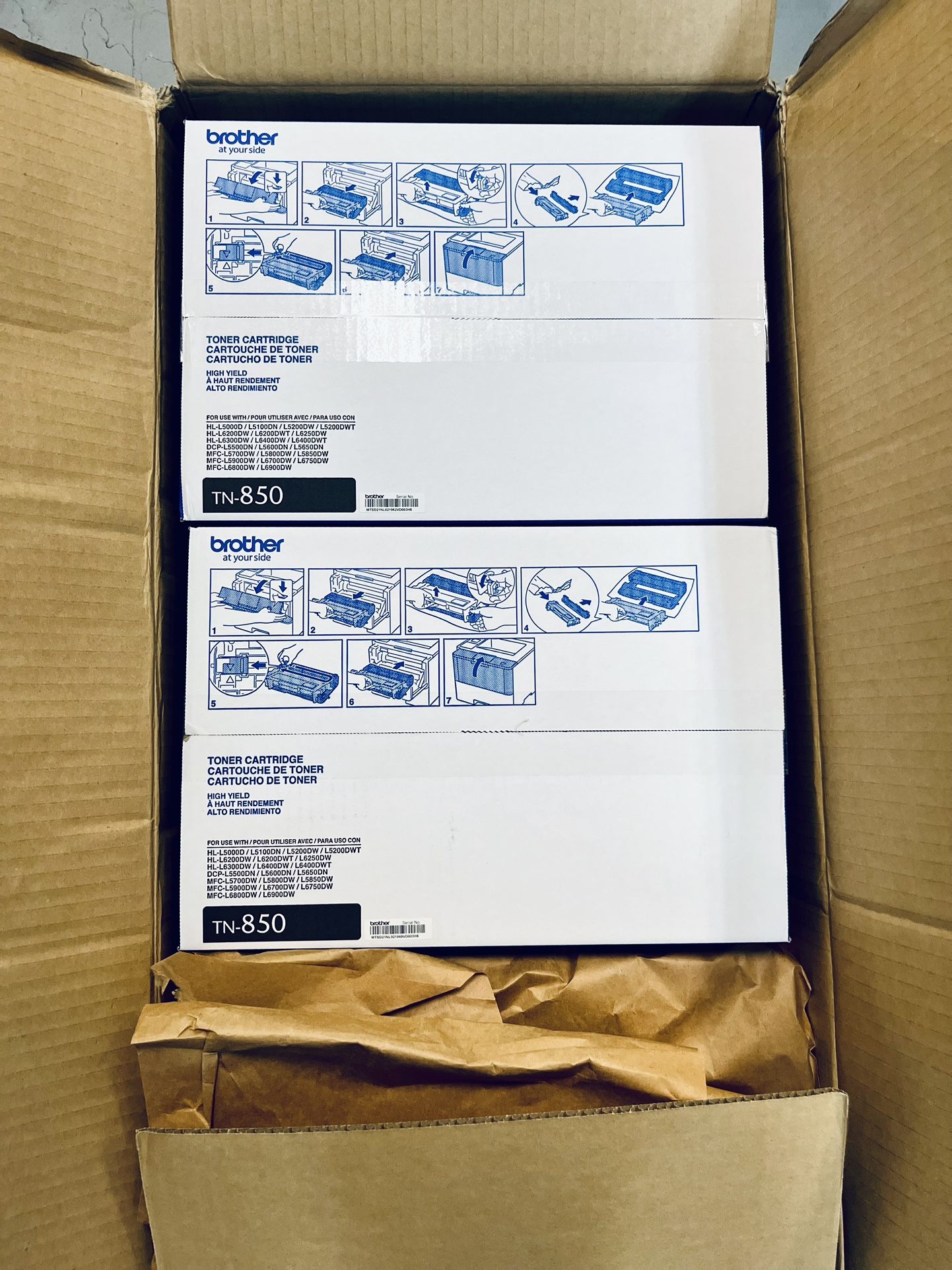 Two 3-pack Brother Black Toner Cartridges TN-850