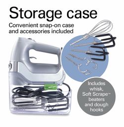 Hamilton Beach Professional 7-Speed Electric Hand Mixer, with SoftScrape Beaters, Whisk, Dough Hooks & Case, Silver