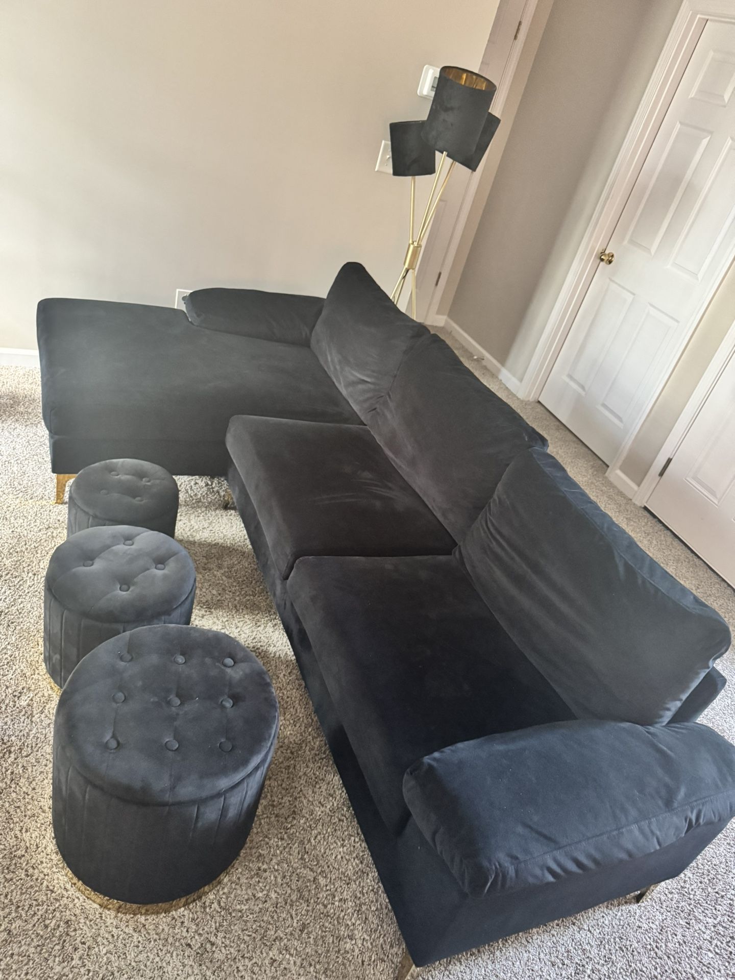Black Couch With Gold Legs Ottomans Included