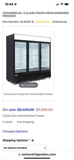 Vortex Refrigeration , 3 Glass Door Freezer ! New With Full Warranty