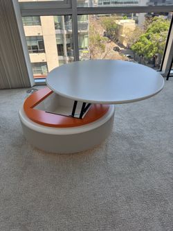 LED round lift top coffee table w/ storage