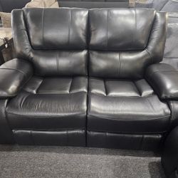 Brand New Black Real Leather Manual Reclining Loveseat