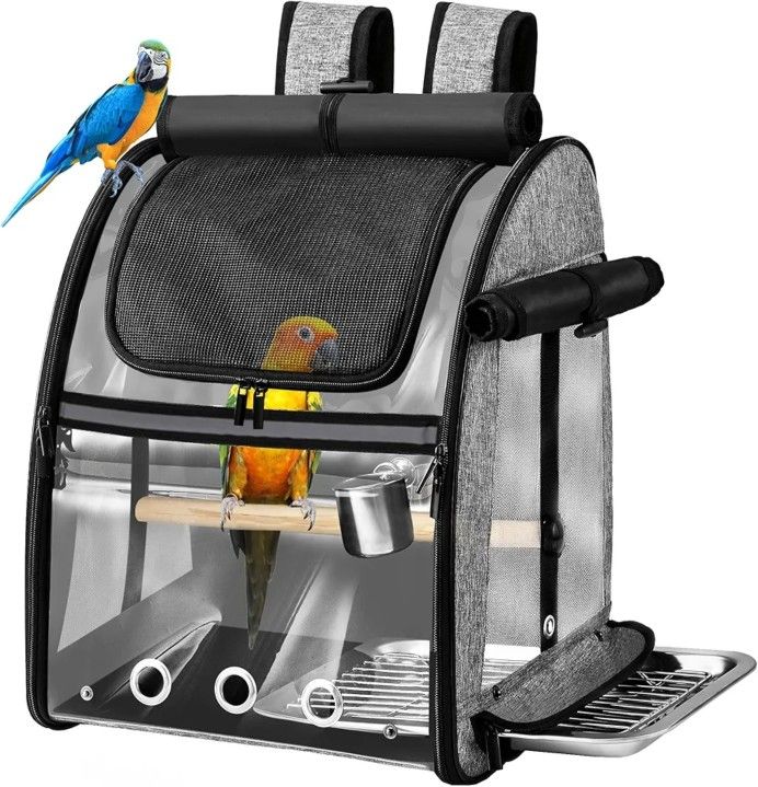 Bird Carrier Bag with Indestructible Stainless Steel Mesh, Bird Travel Cage with Stand