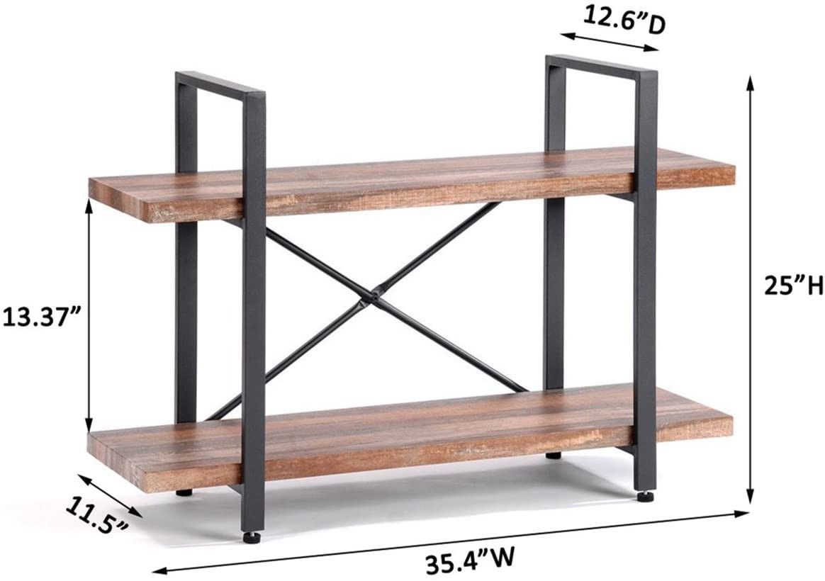 (FREE DELIVERY!) O&K FURNITURE 2-Tier Rustic Wood and Metal Bookshelves, Industrial Style Bookcases Furniture