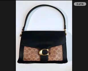 Coach Tabby Shoulder Bag Signature Canvas & Black Leather Gold Hardware