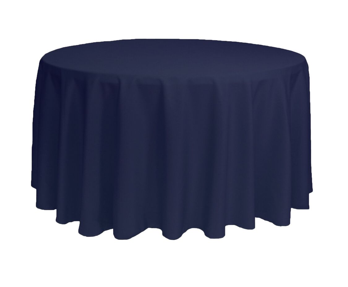 120” Round Navy Wedding Event Tablecloths 10