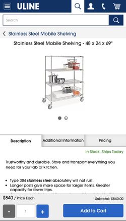 Uline Stainless Steel Mobile Shelves