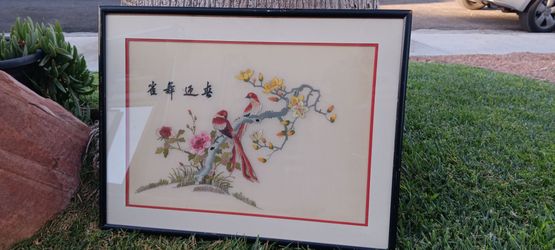 Framed Chinese Silk Embroidery Birds and Flowers