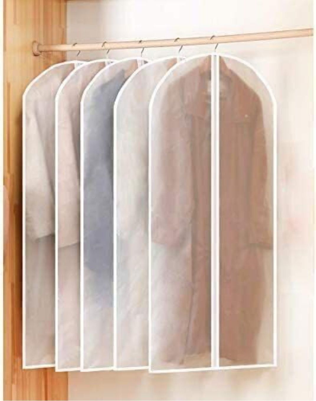 SAHUANIYE 5pcs Garment Bag Full Zipper Coat Bag, Travel Suit Bag Clear Dress Storage Dust Cover Bag, Foldable Waterproof Carrier Bags