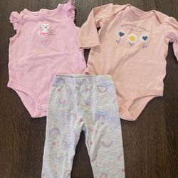 Lot Of 3 Girls Shirts And Pants Size 6 Months By Carters #16