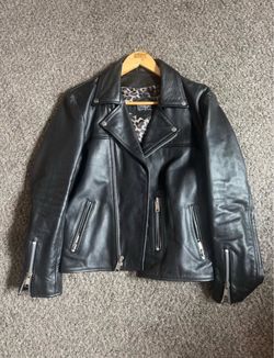 Straight to Hell Genuine Leather Jacket – Leopard Lining – Size 36