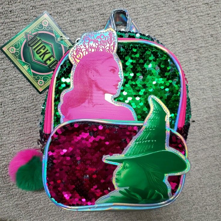 Wicked Girls Sequin Mini Backpack, Green/Pink