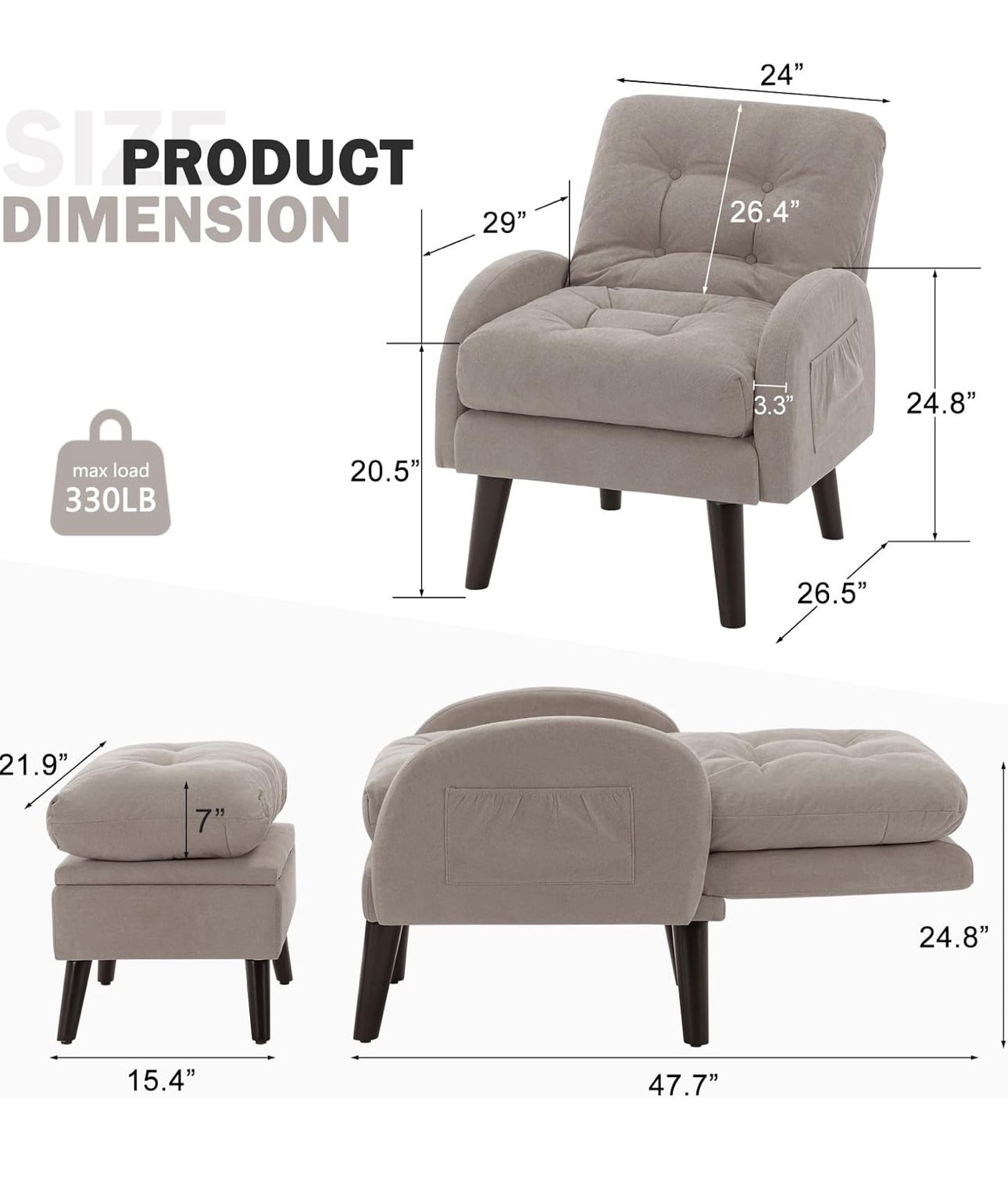 Chair with Ottoman Adjustable Backrest