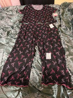 Black Pink Bow Print Pajama Set 2X $8 OBO