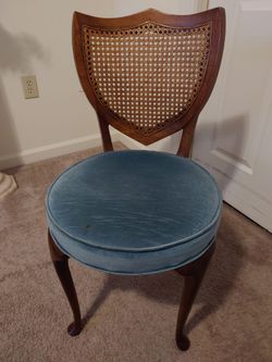 Antique Hickory Chair Furniture Cane Shield Back Blue Velvet