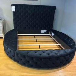 Black Velvet Round Shaped Storage Queen Bed Frame ⭐$39 Down Payment with Financing ⭐ 90 Days same as cash