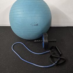 Resistance band, Ab roller wheel and 29" exercise ball $20

