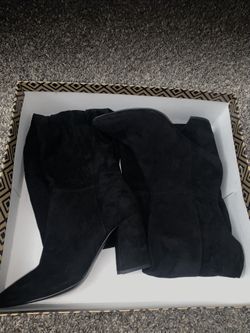 All Black Thigh High Heel Boots