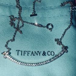 Tiffany & Co. 18k White Gold T Smile Diamond Pendant Necklace 16"