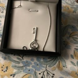 Sterling Silver With Diamonds Key Charm Including Necklace. 